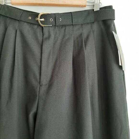 TWO ROADS | Vintage Trousers High Waist Pleats Dress Pants Belt Black Neutral L - Picture 3 of 12